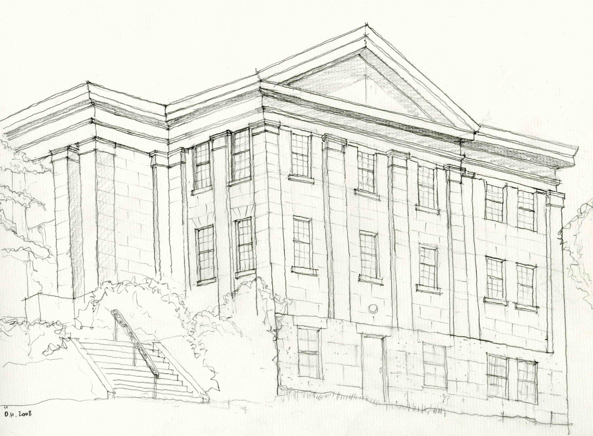 Drawing of Rhode Island Hall (by Omur Harmansah)