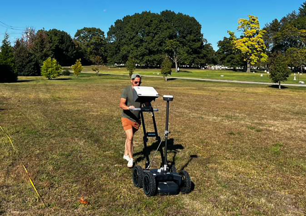 Zach Silvia using GPR at North Burial Ground (September 2025)