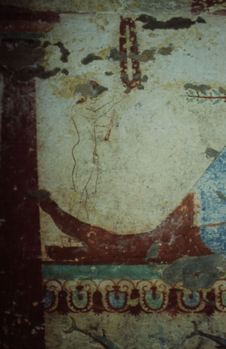 Figure 5 - 'the outline figure', detail of the left wall of the Tomba delle Leonesse, Tarquinia, Brown University Archive