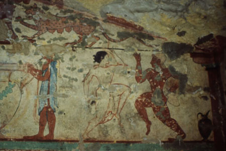 Figure 9 - 'dancing couple', detail of the rear wall of the Tomba delle Leonesse, Tarquinia, Brown University Archive